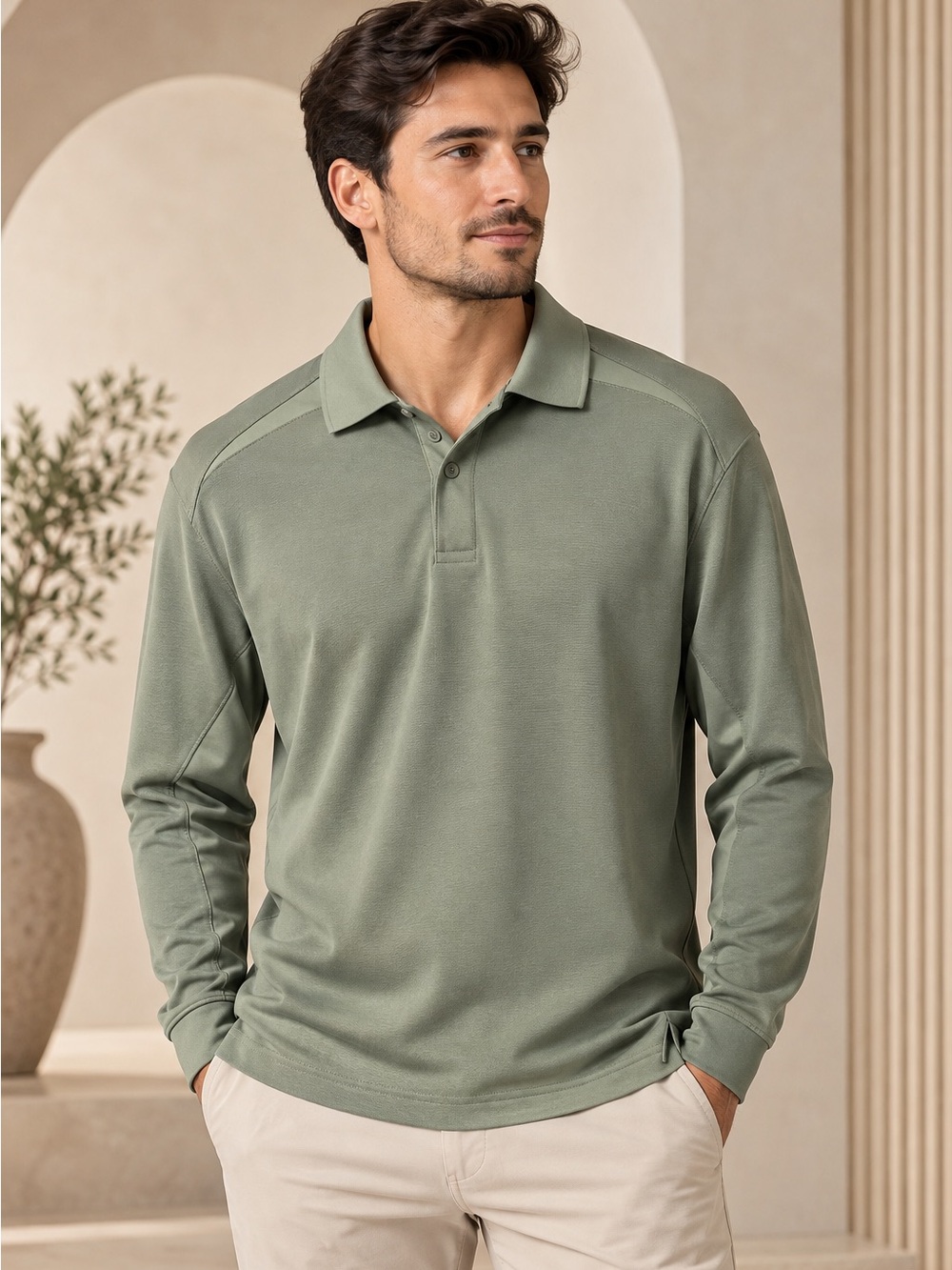 Callaway Men’s Long Sleeve Golf Polo – Sage Green – Size M